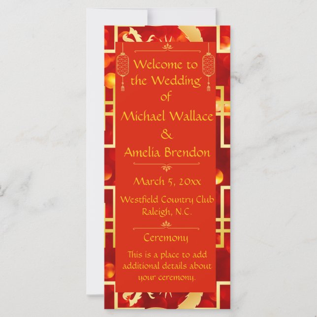 Red and Gold Dragon Wedding Program (Front)