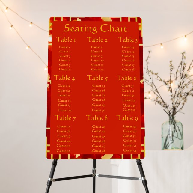 Red and Gold Dragon Wedding Seating Chart Foam Board (In Situ (Stand))
