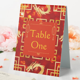 Red and Gold Dragon Wedding Table Numbers Tent