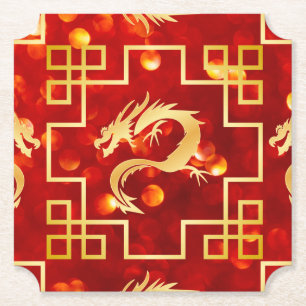 Red and Gold Dragon Wedding Ticket Coaster 