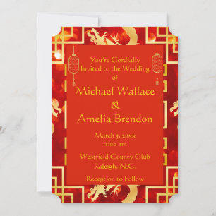 Red and Gold Dragon Wedding Ticket Invitation