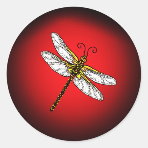 Red and Gold Dragonfly Classic Round Sticker