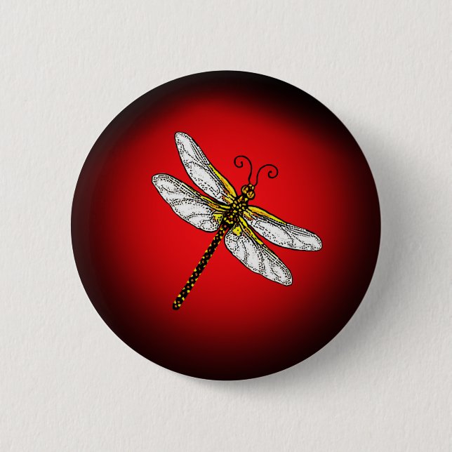 Red and Gold Dragonfly Pinback Button (Front)