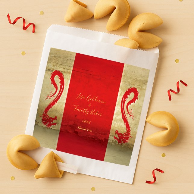 Red and Gold Dragons Asian Themed Wedding Favor Bag (Red and Gold Dragons Asian Themed Wedding Favor Bag)