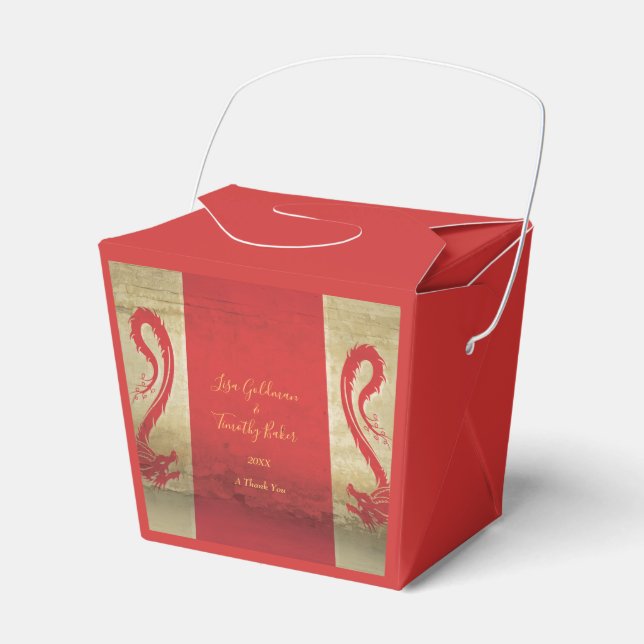 Red and Gold Dragons Asian Themed Wedding Favor Boxes (Front Side)