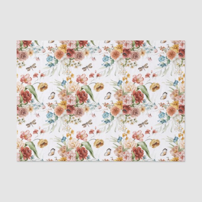 Red and Gold Dutch Still Life Floral Art Tissue Paper (Front)
