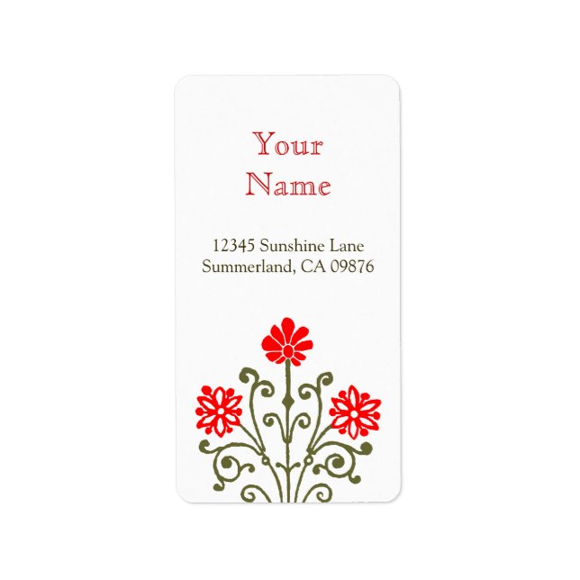 Red and Gold Elegant Baroque Custom Address Label (Front)