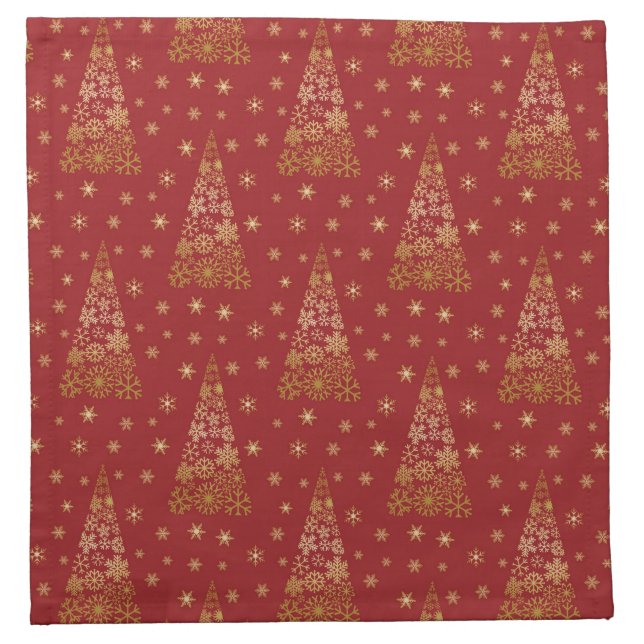 Red and Gold Elegant Christmas Tree Cloth Napkin (Front)