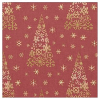 Red and Gold Elegant Christmas Tree Fabric