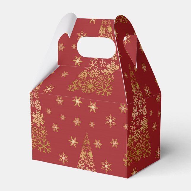 Red and Gold Elegant Christmas Tree Favor Boxes (Front Side)