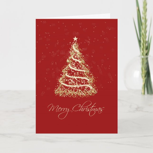 Red and Gold Elegant Christmas Tree Holiday Card (Front)
