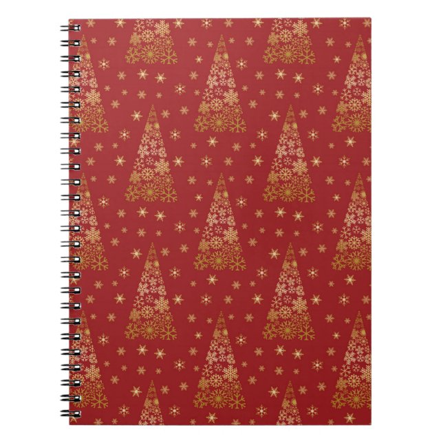 Red and Gold Elegant Christmas Tree Notebook (Front)
