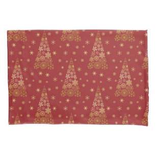 Red and Gold Elegant Christmas Tree Pillow Case