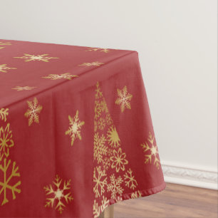Red and Gold Elegant Christmas Tree Tablecloth