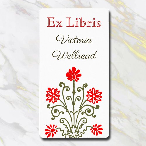 Red and Gold Elegant Etching Custom Bookplate