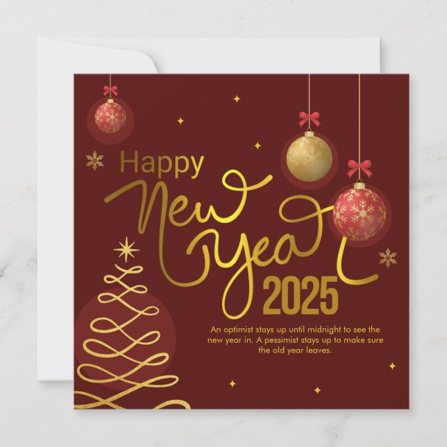 Red and Gold Elegant Happy New Year Holiday Card (Front)