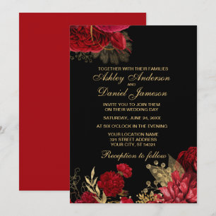 RED AND GOLD ELEGANT ROSE WEDDING INVITATIONS