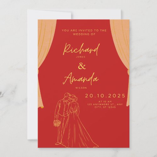 Red and Gold Elegant Wedding Reception Invitation