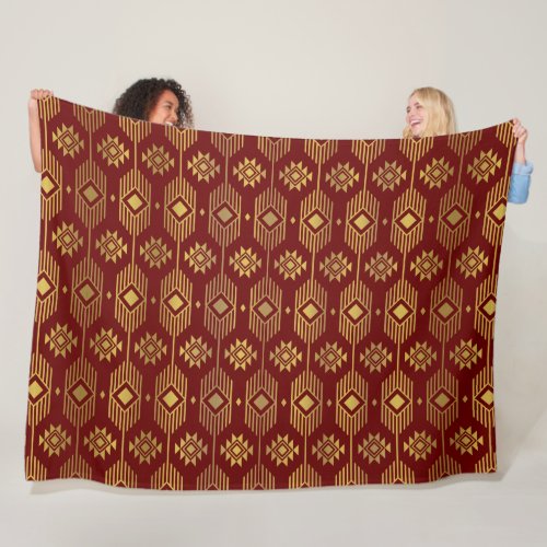 Red and gold ethnic ikat geometric pattern fleece blanket
