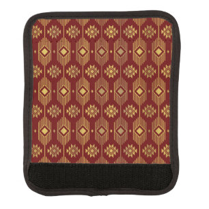 Red and gold ethnic ikat geometric pattern luggage handle wrap
