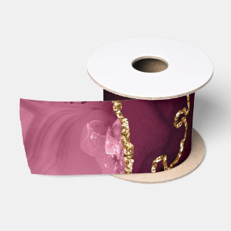 Red and Gold Faux Glitter Agate Satin Ribbon