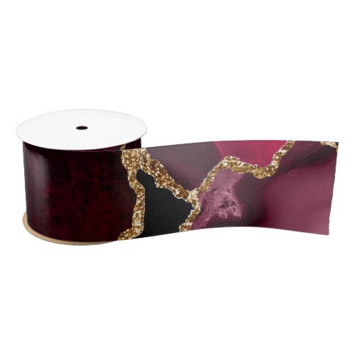 Red and Gold Faux Glitter Agate Satin Ribbon
