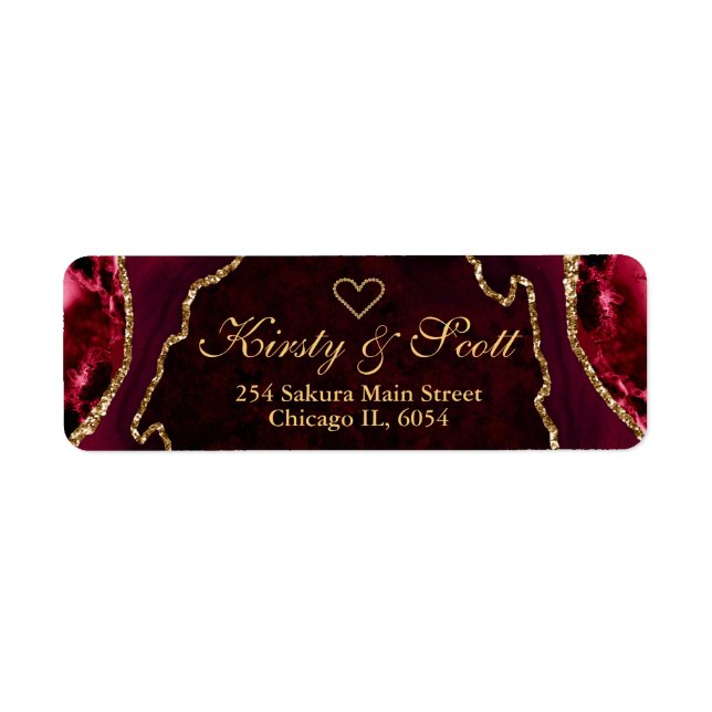 Red and Gold Faux Glitter Agate Wedding Label (Front)