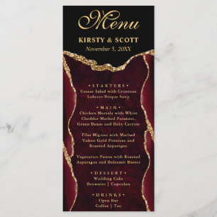 Red and Gold Faux Glitter Agate Wedding Menu