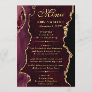 Red and Gold Faux Glitter Agate Wedding Menu