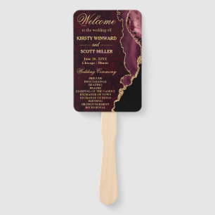 Red and Gold Faux Glitter Agate Wedding Program Hand Fan