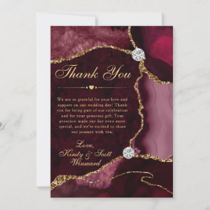 Red and Gold Faux Glitter Agate Wedding Thank You Card