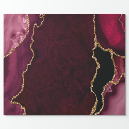 Red and Gold Faux Glitter Agate Wrapping Paper