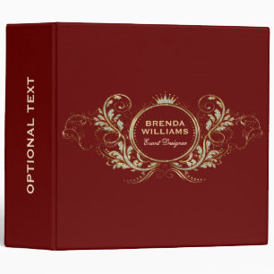 Red And Gold Faux Glitter Girly Floral Frame 3 Ring Binder