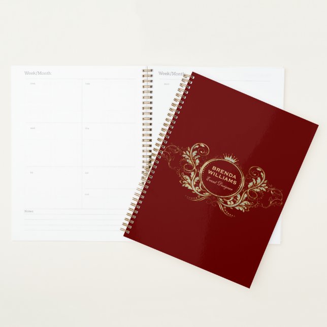   Red And Gold Faux Glitter Girly Floral Frame Planner (Display)