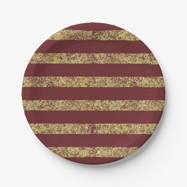 Red and Gold Faux Glitter Paper Plates (Front)