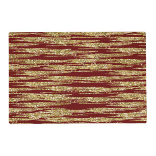 Red and Gold Faux Glitter Stripes Placemat