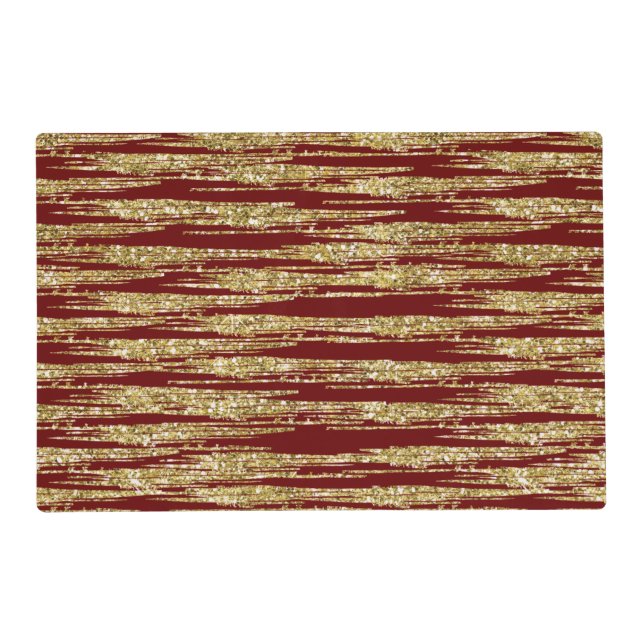 Red and Gold Faux Glitter Stripes Placemat (Front)