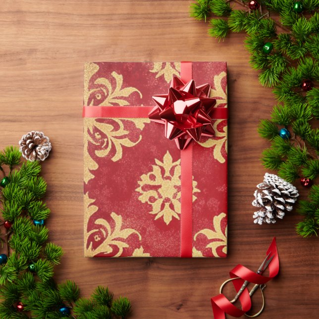 Red and Gold Festive Christmas Patterns Wrapping Paper (Holiday Gift)