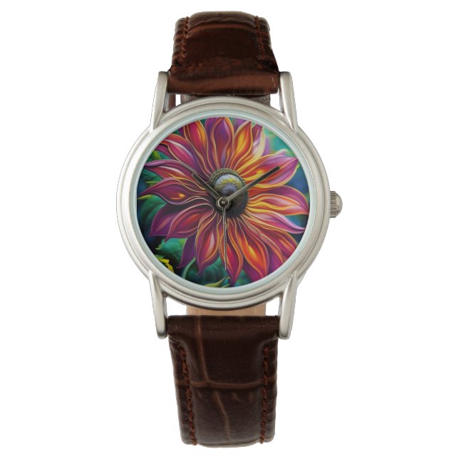 Red and Gold filigree Sunflower Watch (Front)