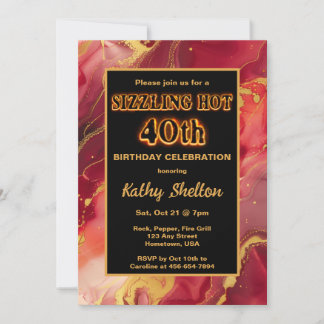 Red and Gold Flaming Hot 40th Birthday Invitation