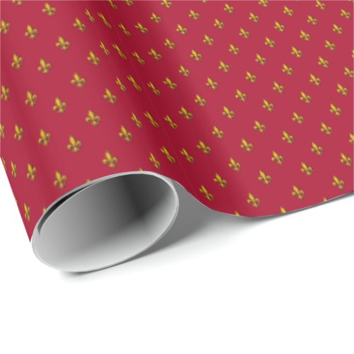 Red and Gold Fleur de Lys Wrapping Paper