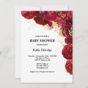 Red And Gold Floral Baby Shower Invitation