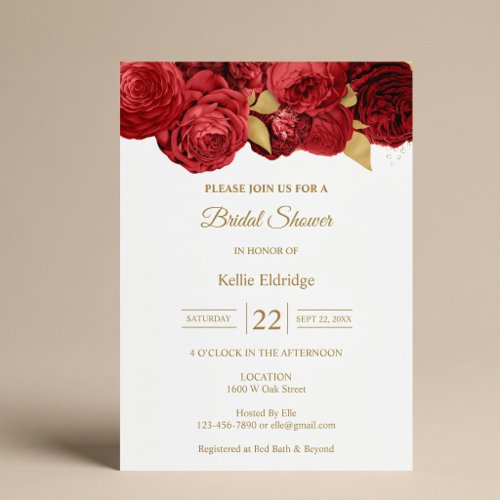 Red And Gold Floral Bridal Shower Invitation