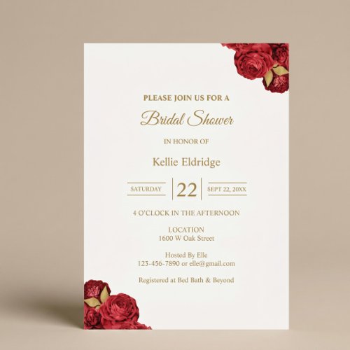 Red And Gold Floral Bridal Shower Invitation