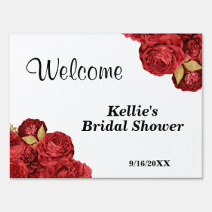 Red And Gold Floral Bridal Shower Welcome Sign