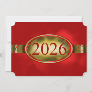 Red and Gold Floral Button 2026 Card