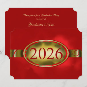 Red and Gold Floral Button 2026 Graduation Party Invitation
