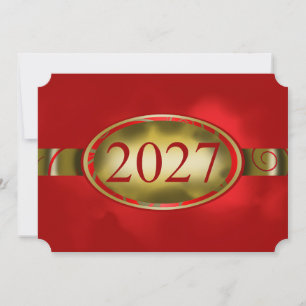 Red and Gold Floral Button 2027 Card