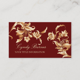 Red and Gold Floral Damask Business Card