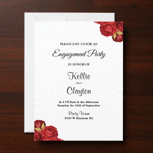 Red And Gold Floral Engagement Party Invitation
